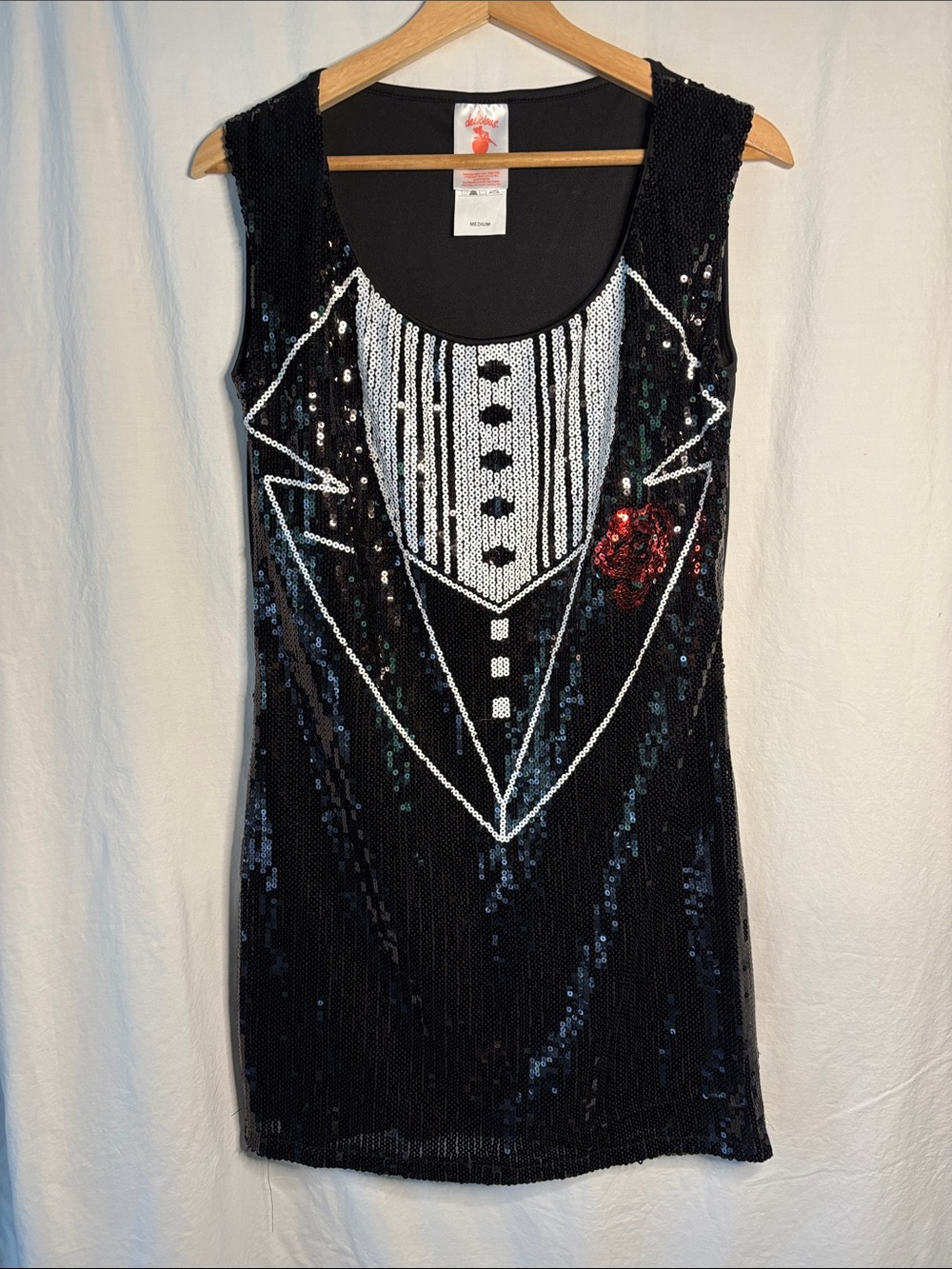 tuxedo effect sequin black costume mini dress M
